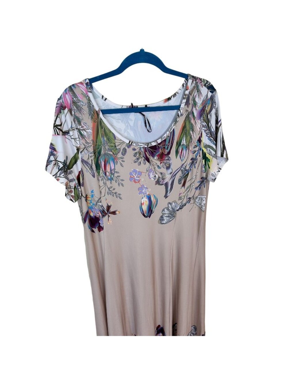 Lily By Firmiana Womens Maxi Dress XL Floral Slinky Beige Asymmetrical Hem